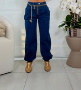 1002  High waisted pleated denim pants