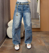 5114 Embroidered detail barrel pants