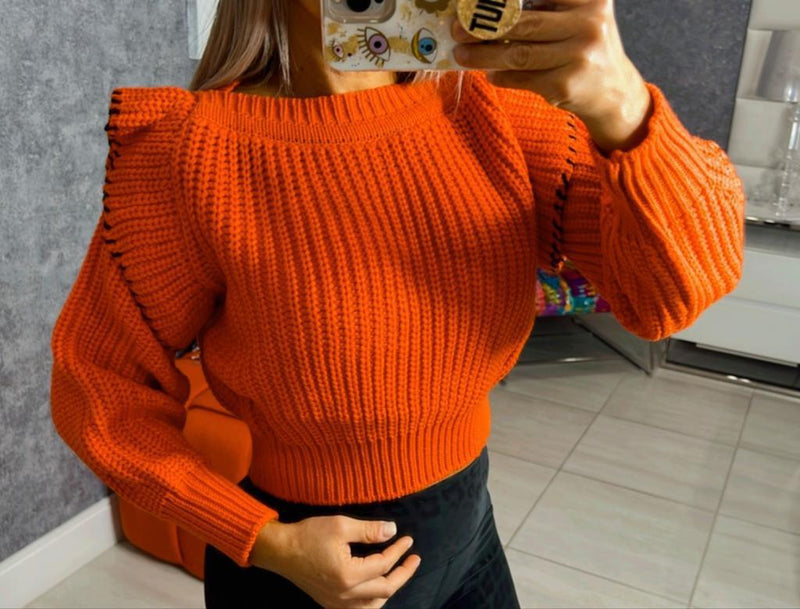 2139 Oblique collar knit plain sweater