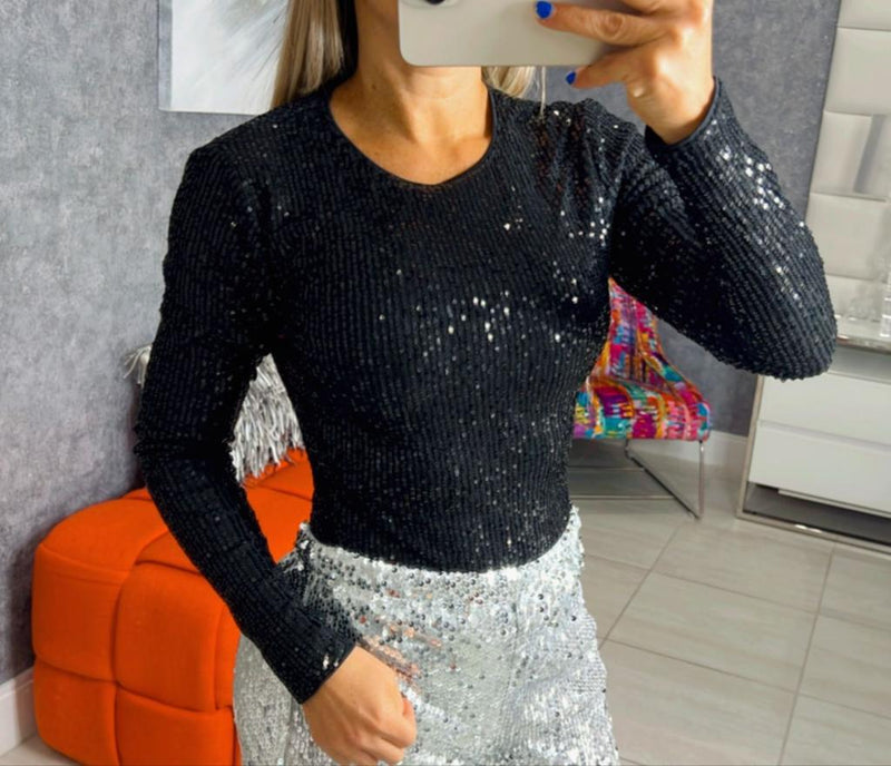 0069 Sequin long sleeve bodysuit