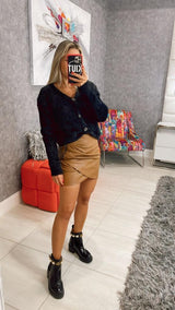 1027 Draped faux fur mini skirt