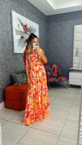 9449 Printed maxi dress with shoulder tie