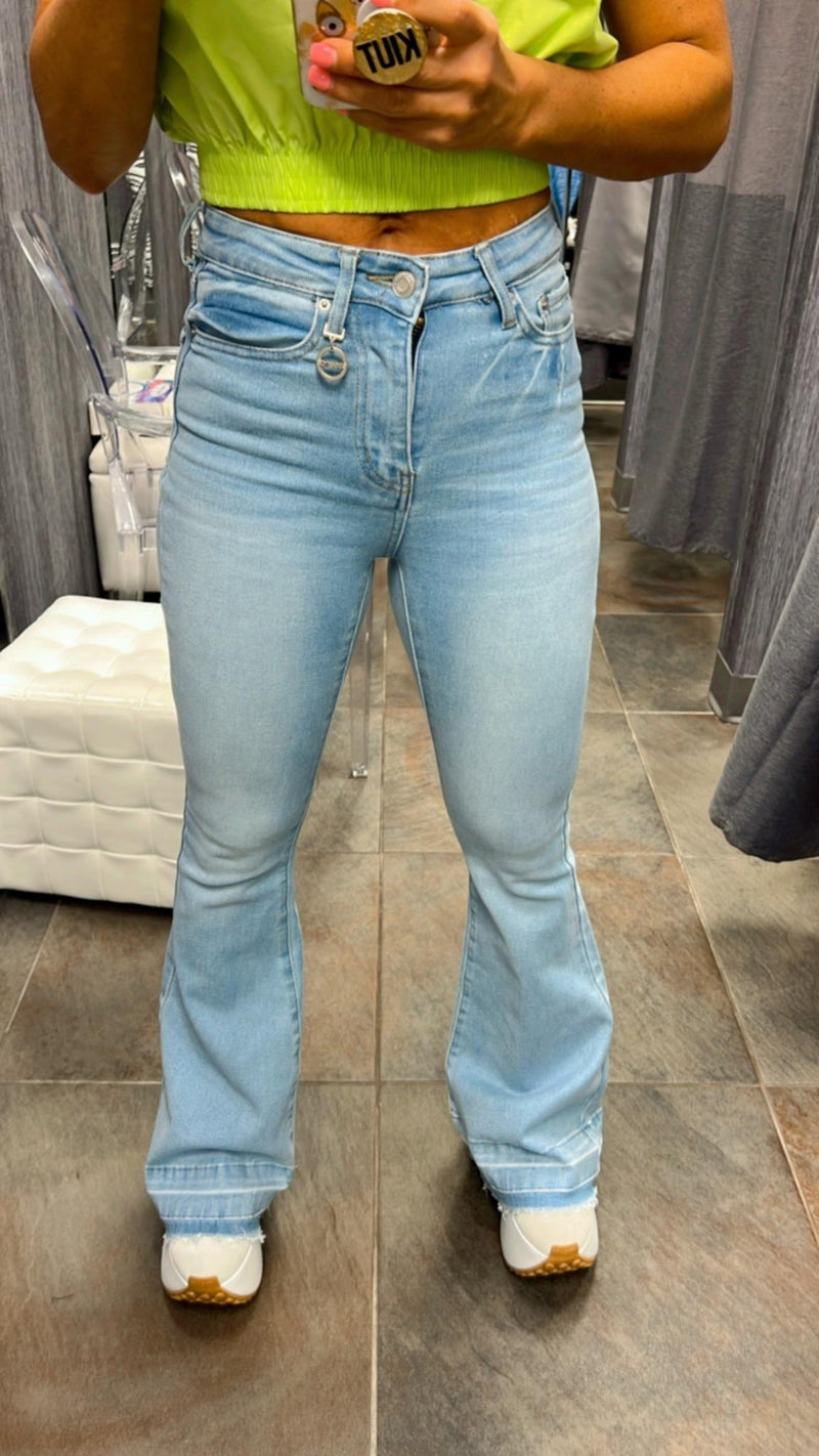2047 High rise released flare jean