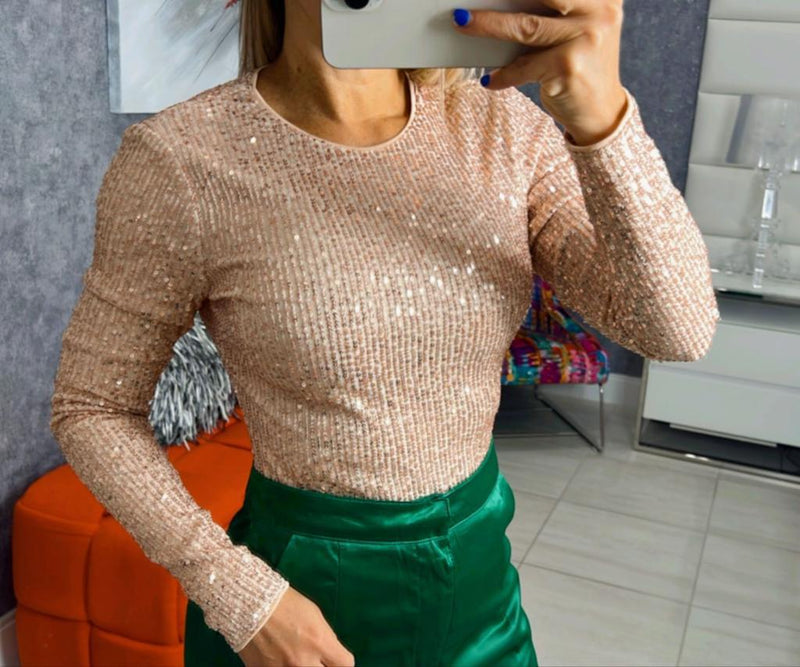 0069 Sequin long sleeve bodysuit