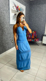 1223 Crochet lace up tie maxi dress