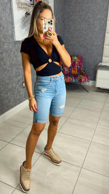 NR12 Longline denim shorts